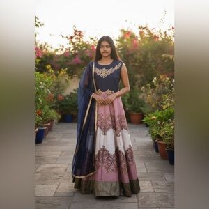 Indian Designer Navy Multicolored Printed Ankle Length Anarkali Suit